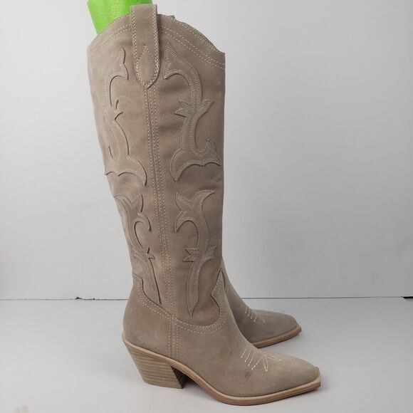 Dolce Vita Samare Western cowgirl tall Boots Suede beige Size 5 - Picture 7 of 16